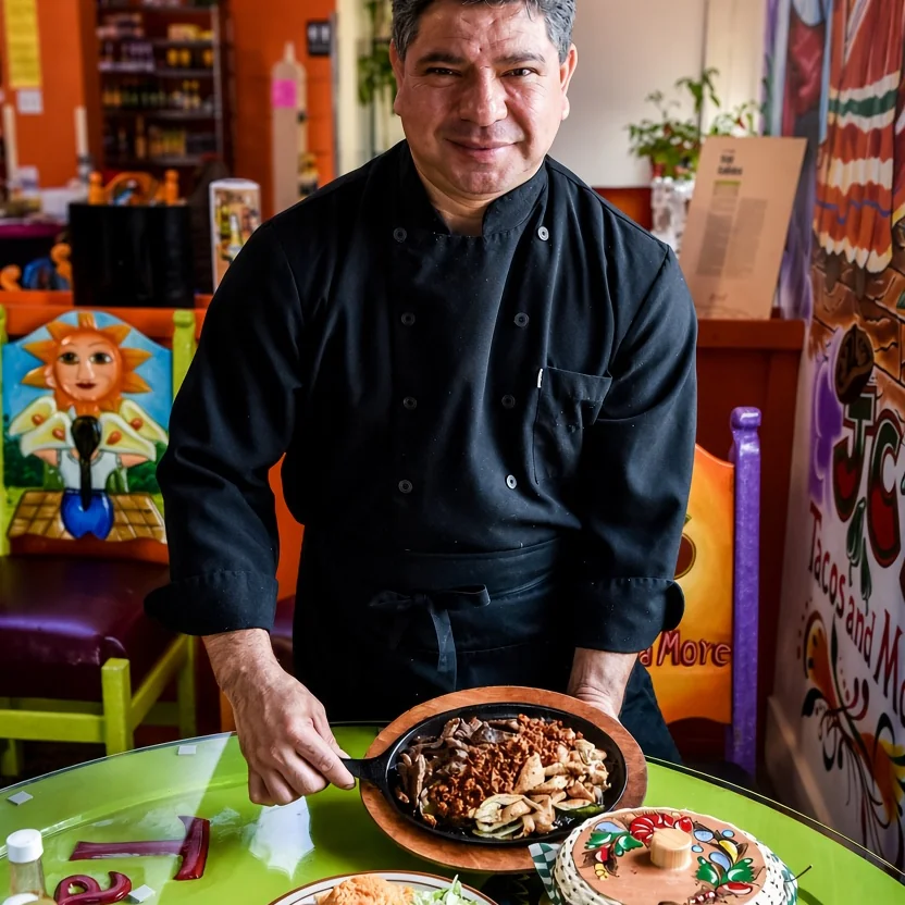 Chef-owner Marvin Dubon in the colourful dining room of JC's Tacos and More in Winnipeg